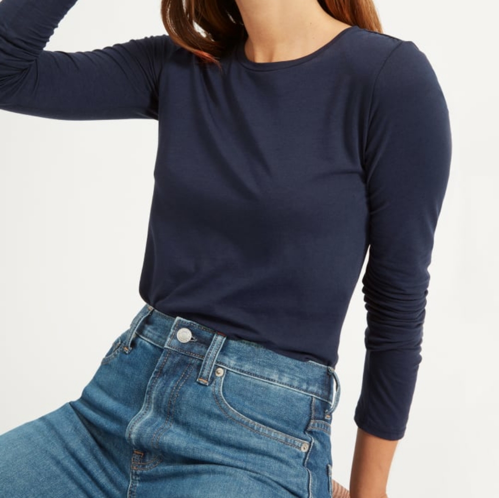 Navy Long Sleeve Fitted Top